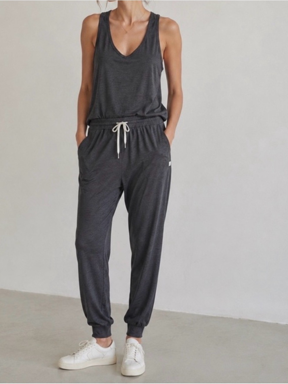 Vuori Lux Romper Jumpsuit Charcoal Gray Size Medium NWT Athleisure Lounge Cozy